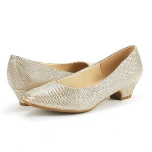 Dream Pairs Mila Gold Glitter Low Chunky Pump Shoes